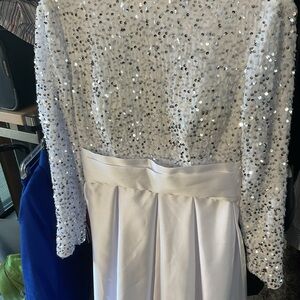 White Sequin Long Sleeve Dress